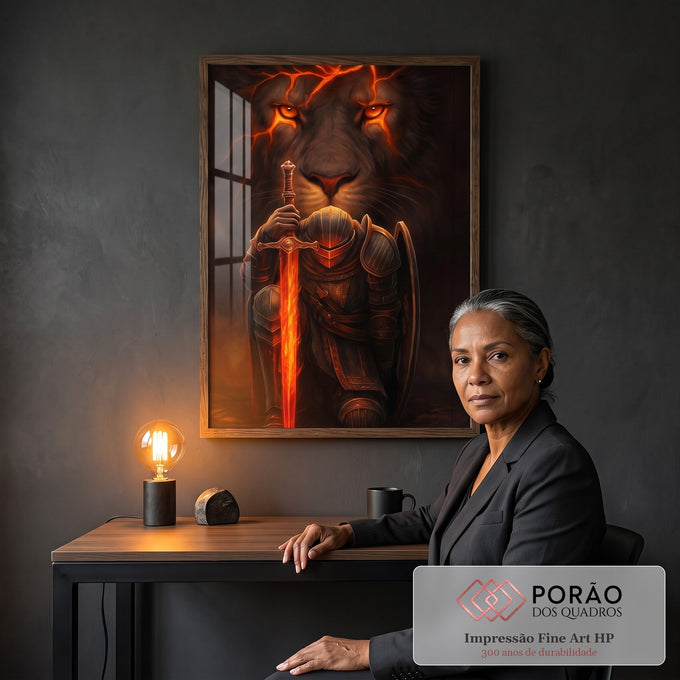 Quadro Decorativo Ajoelhado do Cavaleiro em escritorio moderno - quadros decorativos para sala