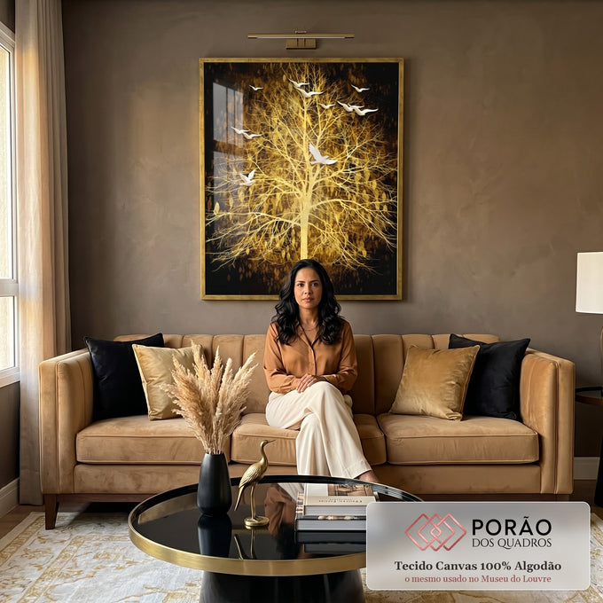 Quadro Decorativo Árvore da Vida Radiante em sala de estar moderna - quadros decorativos para sala