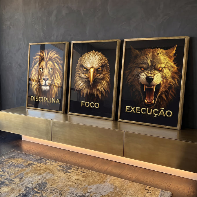 Quadro Decorativo Disciplina, Execução e Foco - Inspiração e Estilo para Sua Decoração em ambiente decorado - quadros decorativos para sala