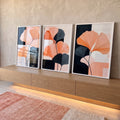 Quadro Decorativo Vibrante Trio de Flores Abstratas em ambiente decorado - quadros decorativos para sala