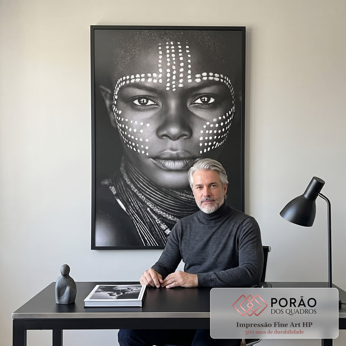 Quadro Decorativo Retrato Intenso em escritorio moderno - quadros decorativos para sala