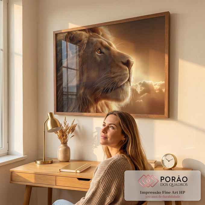 Quadro Decorativo Majestade do Leão em escritorio moderno - quadros decorativos para sala