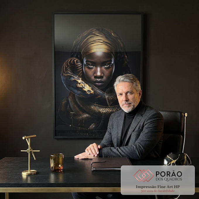 Quadro Decorativo Serpente Gold: Elegância e Poder em escritorio moderno - quadros decorativos para sala
