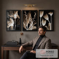 Quadro Decorativo Flores Monocromáticas: Elegância e Harmonia em escritorio moderno - quadros decorativos para sala