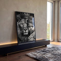 Quadro Decorativo Elegante Leão com Menino - Arte em Canvas Premium em ambiente decorado - quadros decorativos para sala