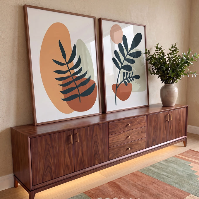 Quadro Decorativo Folhagens Minimalistas em ambiente decorado - quadros decorativos para sala