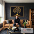 Quadro Decorativo Árvore da Vida em Dourado  Beleza e Simbologia em sala de estar moderna - quadros decorativos para sala