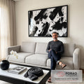 Quadro Decorativo Pinceladas em preto e branco em sala de estar moderna - quadros decorativos para sala