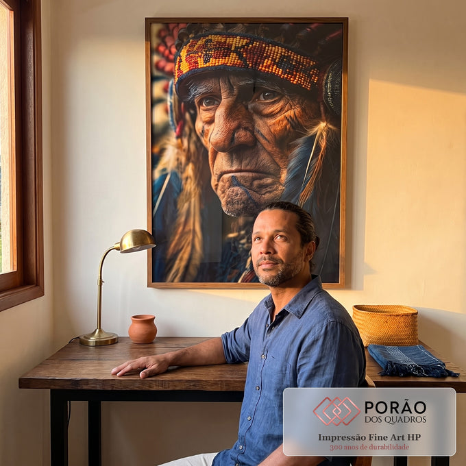 Quadro Decorativo - O Líder Indígena em Arte em escritorio moderno - quadros decorativos para sala