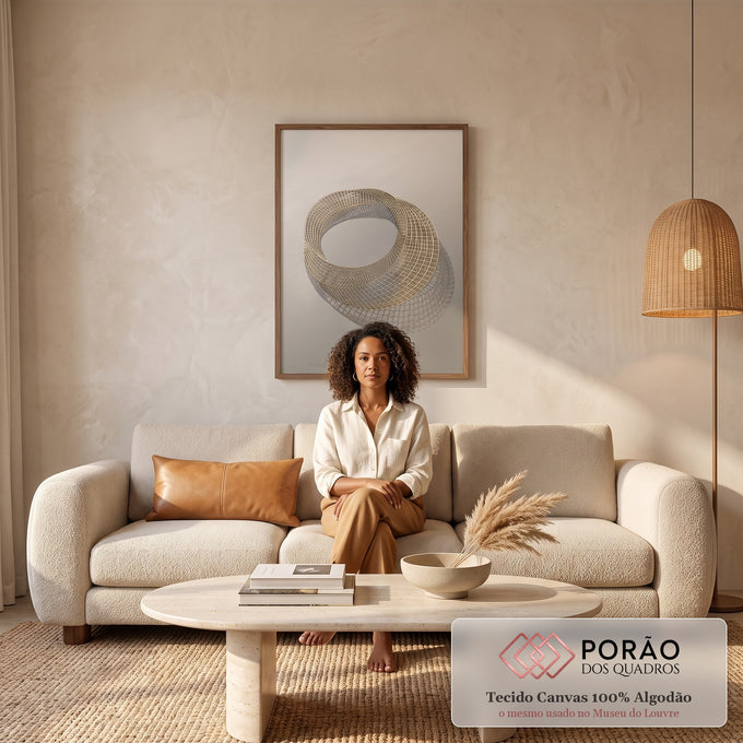 Quadro Decorativo Anel Dourado: Luxo e Elegância em sala de estar moderna - quadros decorativos para sala