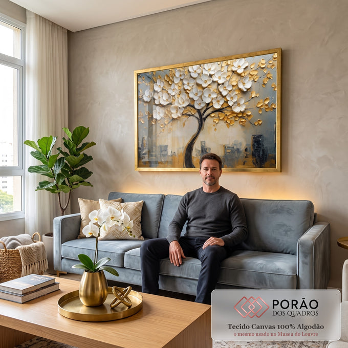 Quadro Decorativo Árvore da Vida Beleza e Significado em sala de estar moderna - quadros decorativos para sala