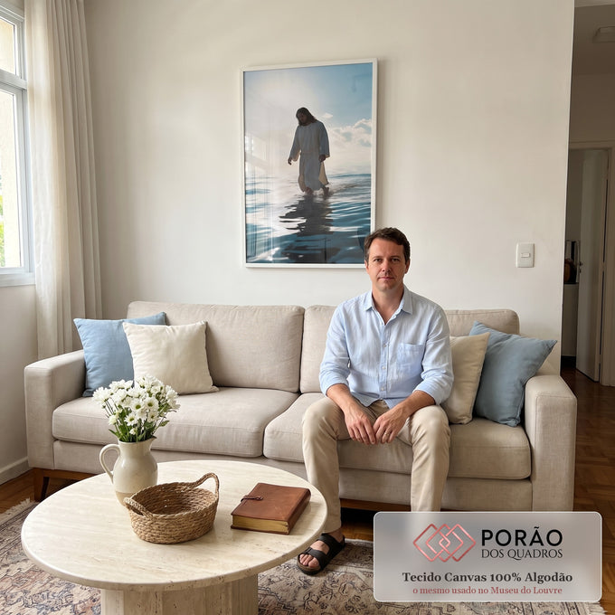 Quadro Decorativo Jesus Sobre as Águas em sala de estar moderna - quadros decorativos para sala