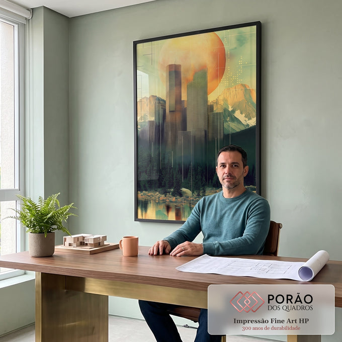Quadro Decorativo Cidade Abstrata em escritorio moderno - quadros decorativos para sala