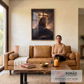 Quadro Decorativo Leão sobre a Cruz em sala de estar moderna - quadros decorativos para sala