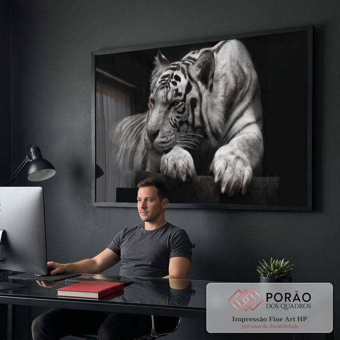Quadro Decorativo Olhar Selvagem: Essência de Força e Nobreza em escritorio moderno - quadros decorativos para sala