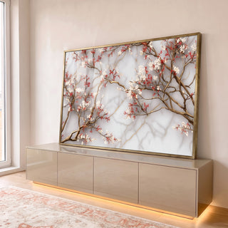 Quadro Decorativo - Elegância Floral em Mármore em ambiente decorado - quadros decorativos para sala