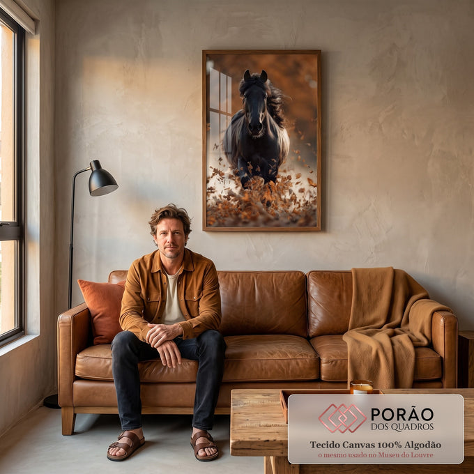 Quadro Decorativo Cavalo em Movimento em sala de estar moderna - quadros decorativos para sala