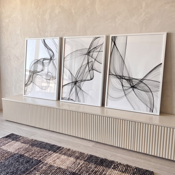 Quadro Decorativo: Elegância Abstrata Preto e Branco em ambiente decorado - quadros decorativos para sala