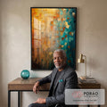 Quadro Decorativo Laranja e Verde Sofisticado em escritorio moderno - quadros decorativos para sala