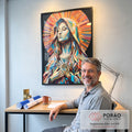 Quadro Decorativo Virgem Maria em Abstração: Inspiração Divina em escritorio moderno - quadros decorativos para sala