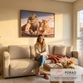 Quadro Decorativo Leões ao Pôr do Sol: União Familiar em sala de estar moderna - quadros decorativos para sala