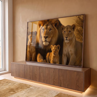 Quadro Decorativo Leão e Filhotes em ambiente decorado - quadros decorativos para sala
