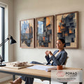 Quadro Decorativo Abstrato Moderno em Formas Geométricas em escritorio moderno - quadros decorativos para sala