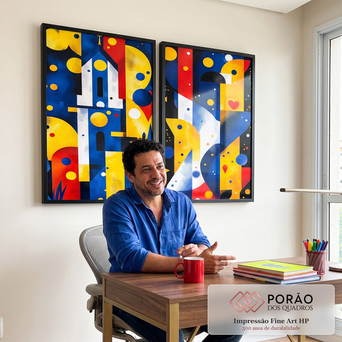 Quadro Decorativo Abstrato com Formas Elegantes em escritorio moderno - quadros decorativos para sala