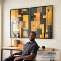 Quadro Decorativo Geométrico Preto e Amarelo em escritorio moderno - quadros decorativos para sala