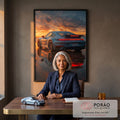 Quadro Decorativo Porsche ao Pôr do Sol em escritorio moderno - quadros decorativos para sala