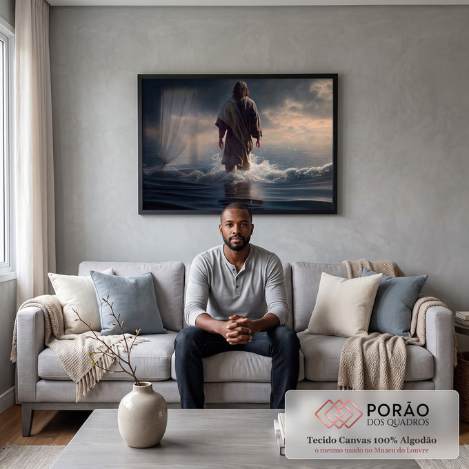 Quadro Decorativo Reflexão Divina: Toque de Fé e Cor em sala de estar moderna - quadros decorativos para sala