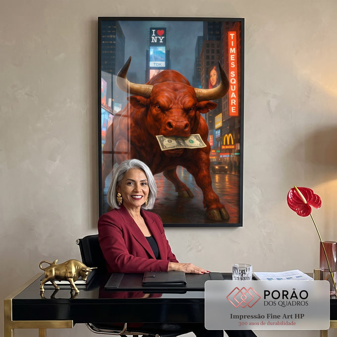 Quadro Decorativo Joyful Bull Vermelho Urbano em escritorio moderno - quadros decorativos para sala