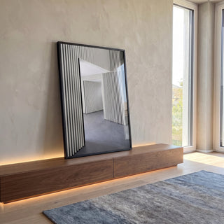 Quadro Decorativo Elegância Monocromática: Reflexos e Listras em ambiente decorado - quadros decorativos para sala
