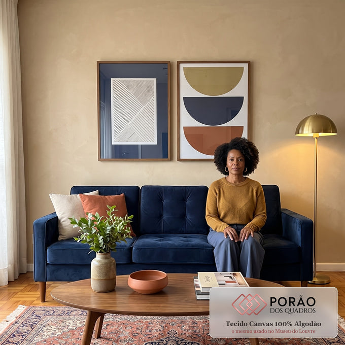 Quadro Decorativo Inspiração Moderna: Azul, Bege e Marrom em sala de estar moderna - quadros decorativos para sala
