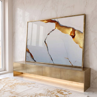 Quadro Decorativo Elegância Abstrata em Dourado em ambiente decorado - quadros decorativos para sala
