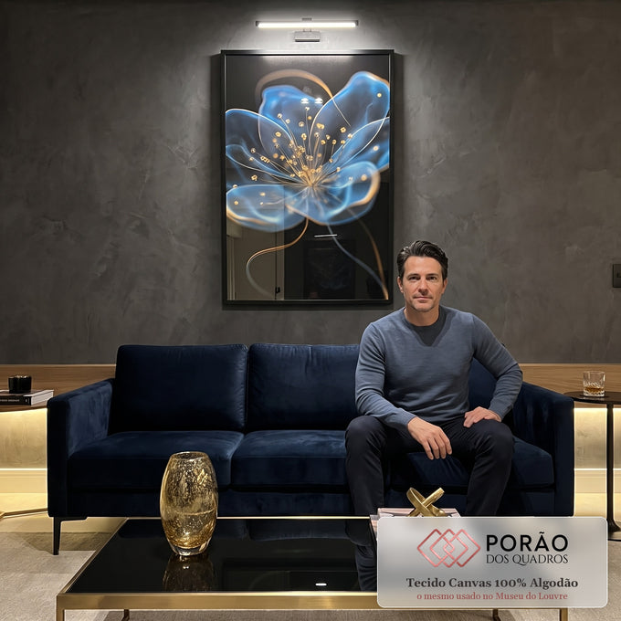Quadro Decorativo Azul da Beleza Floral em sala de estar moderna - quadros decorativos para sala