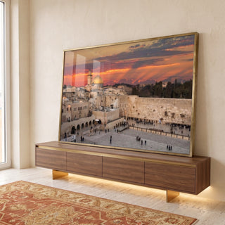 Quadro Decorativo: Jerusalém Dourada ao Entardecer em ambiente decorado - quadros decorativos para sala