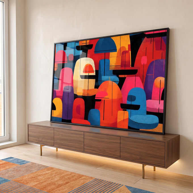 Quadro Decorativo Abstrato Vibrante em ambiente decorado - quadros decorativos para sala