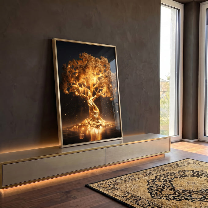 Quadro Decorativo Esplendor Dourado: Toque de Luxo em ambiente decorado - quadros decorativos para sala