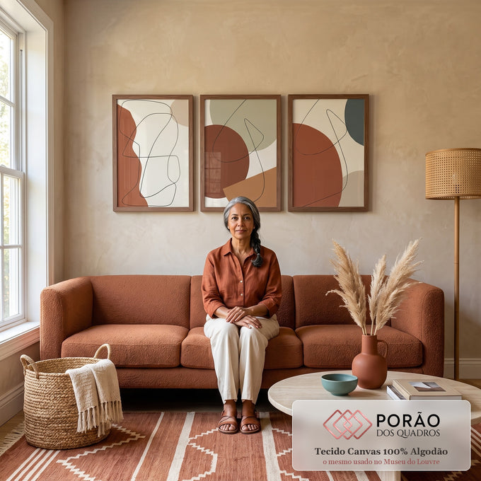 Quadro Decorativo Harmonia Geométrica: Elegância em Tons Neutros em sala de estar moderna - quadros decorativos para sala