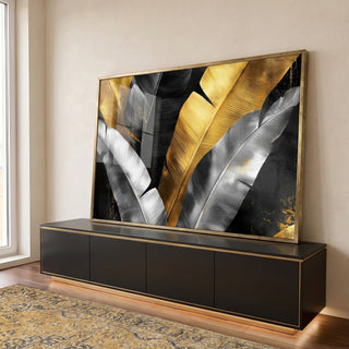 Quadro Decorativo Elegância em Folhas Douradas em ambiente decorado - quadros decorativos para sala