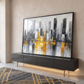Quadro Decorativo Urbano Cinza e Amarelo em ambiente decorado - quadros decorativos para sala