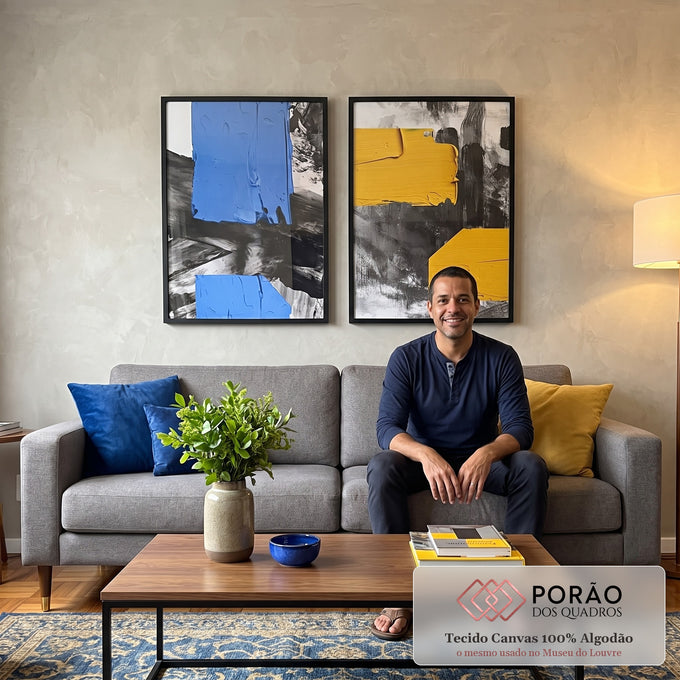 Quadro Decorativo Pincelada Azul e Amarela - Desperte Seu Lar em sala de estar moderna - quadros decorativos para sala