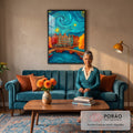Quadro Decorativo Cidade Sob o Céu Noturno em sala de estar moderna - quadros decorativos para sala
