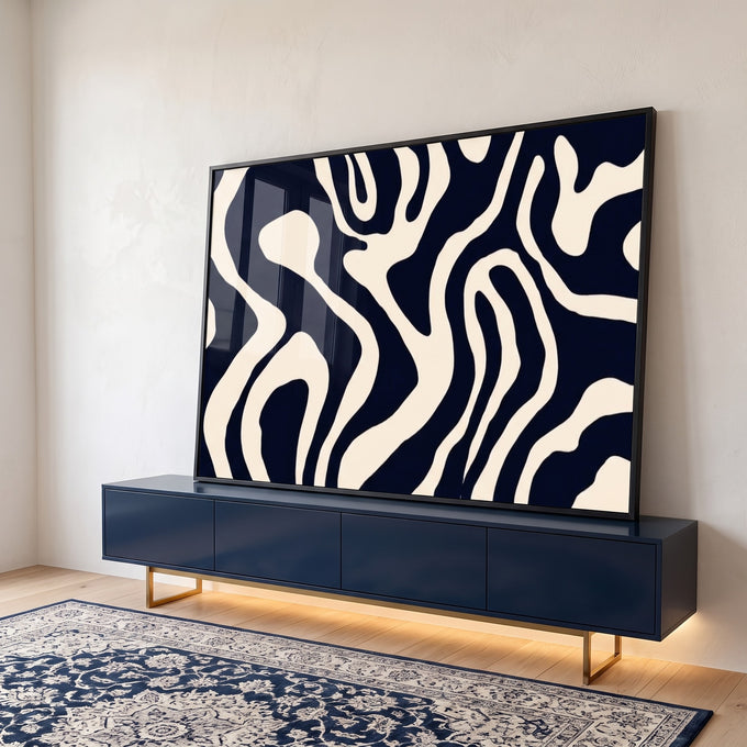 Quadro Decorativo Abstrato Elegância Azul em ambiente decorado - quadros decorativos para sala