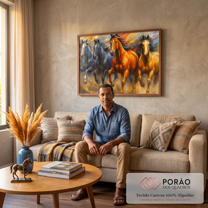 Cavalos em Movimento - Quadro Decorativo em sala de estar moderna - quadros decorativos para sala