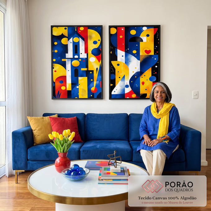 Quadro Decorativo Abstrato com Formas Elegantes em sala de estar moderna - quadros decorativos para sala