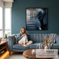 Quadro Decorativo Elefante Sereno Azul em sala de estar moderna - quadros decorativos para sala