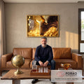 Quadro Decorativo Touro do Bitcoin em sala de estar moderna - quadros decorativos para sala