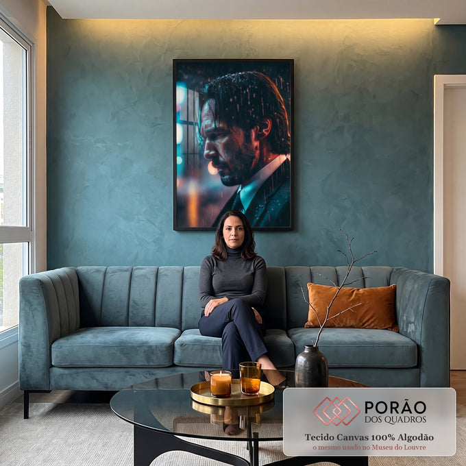 Quadro Decorativo: Reflexão Sutil em Noite Chuvosa em sala de estar moderna - quadros decorativos para sala